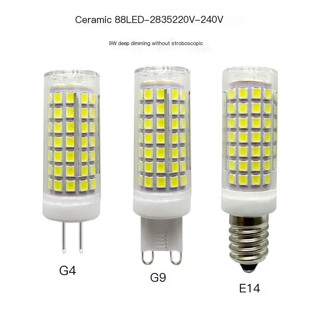 HHF Illuminazione domestica, Confezione da 10, Lampadina LED a Mais AC220V 9W 88LED-2835SMD G4/G9/E14 Lampada in Ceramica Dimmerabile Senza Sfarfallio(Warm white,G4 220V)