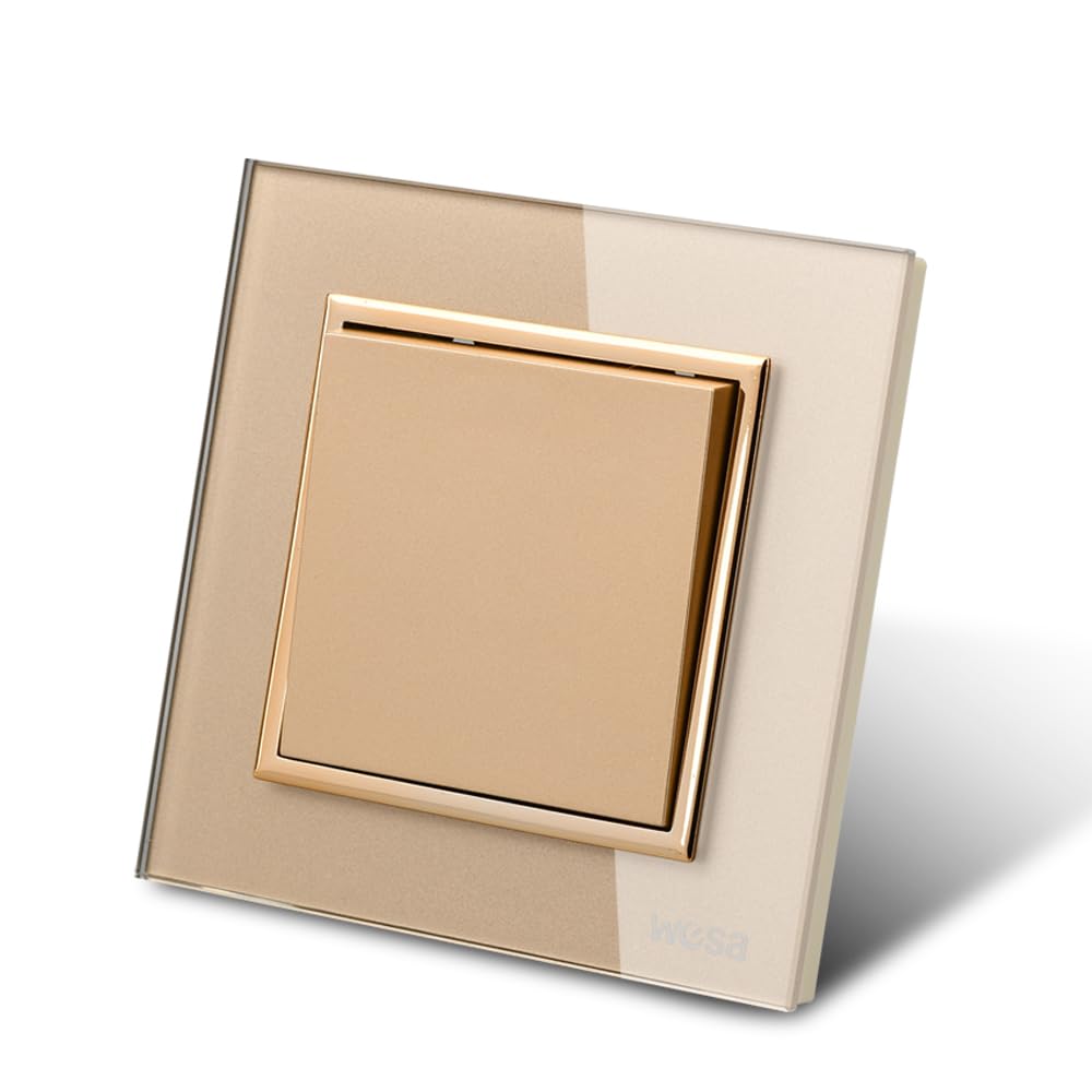 Wechselschalter, Wandschalter, Glaspaneel, Gold, 1-Wege, mechanischer Wandschalter, 86 mm, Standardschalter, 10 A, 250 V