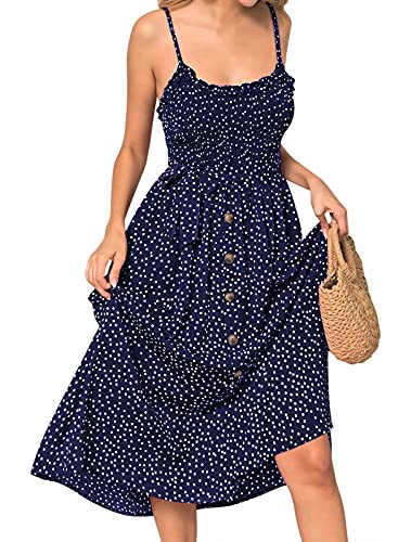 AmzBarley Vestido feminino de bolinhas midi com alças finas sem mangas Boho Beach verão vestido casu