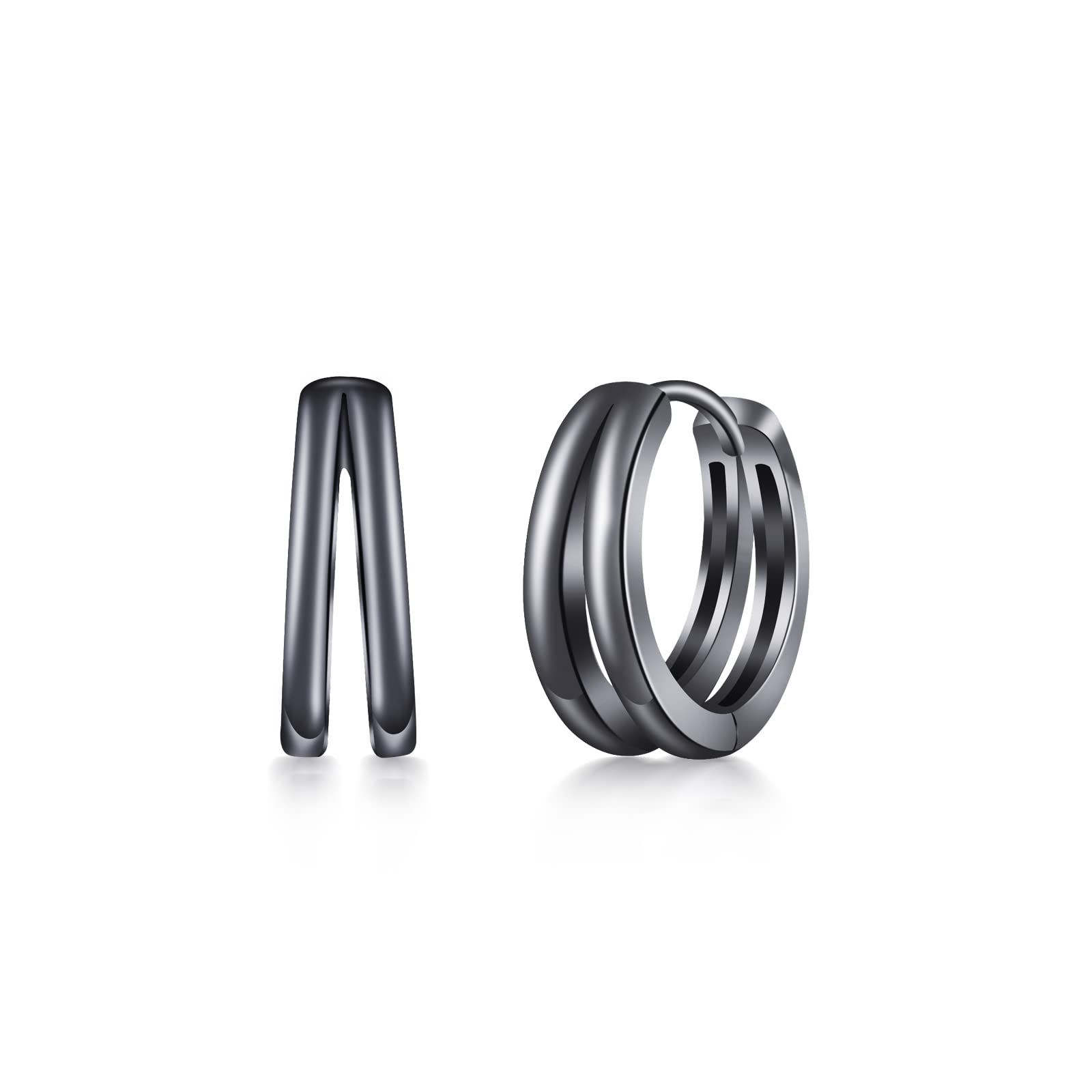 PHNIBIRD Pendientes Creoles Negro Plata de Ley 925 Pendientes Creoles Unisex Negro
