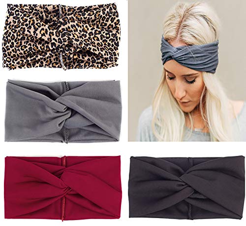 Tergy 4 Pack Ponytail holders and hair ribbons, Ribbons for hair Women's Yoga Running Headbands Elastic Hair Band Twisted Knot Head Wrap Sports Workout Hair Accessories