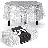 Exquisite Lace Table Cloth Round Table Plastic 12-Pack Lace Tablecloth Round 84' | White Floral Tablecloth Disposable | Wild Flower Party Decorations & Party Supplies