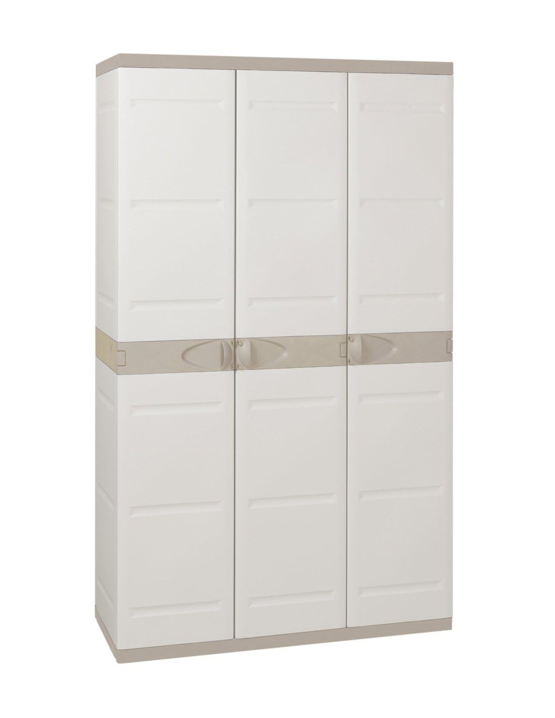 Jardin202 - Armario de Resina con Escobero | 3 Puertas y 4 Estantes | Almacenaje Exterior | Titanium Beige o Negro | 105x44x176 cm | (Beige)