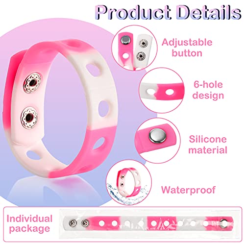 Image of MTLEE 12 Pieces Silicone Charm Rubber Bracelets Silicone Wristbands Adjustable Bracelets with Holes for Shoe Charm Girls Boys Birthday Party Award