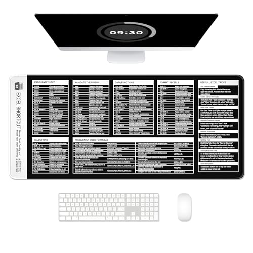 Image of Auhoahsil Excel Shortcut Mouse Pad, Large Excel Cheat Sheet Desk Pad, XXL Extended Computer Mousepad, Office Desk Mat for Laptop and Keyboard, Non-Slip Rubber, Stitched Edges, 35.4 inchx15.7 inch, Black