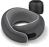 Optixion Travel Pillow, 100% Pure Memory Foam Neck Pillow for Airplanes, Comfortable Breathable Cover, Travel Essentials for Plane, Car, Train and Home, Black