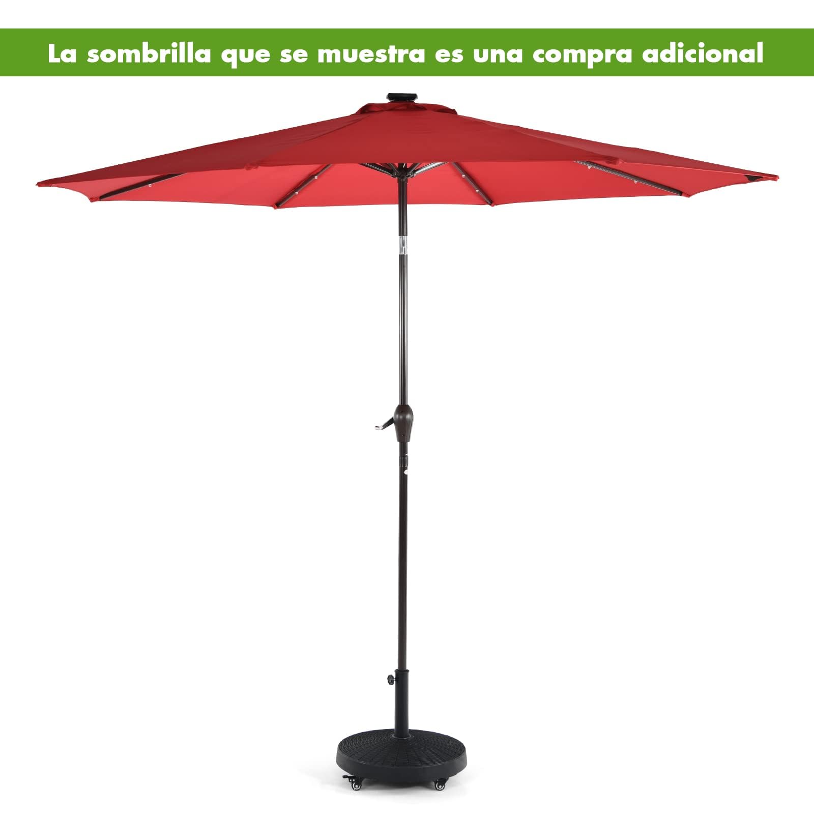 COSTWAY Base de Sombrilla de Resina de 23 kg, Soporte para Sombrilla Resistente al Aire Libre con Ruedas Bloqueables y Orificio de Poste Ajustable, Diseño de Ratán, para la Piscina (23 kg)