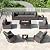 Kullavik 11PCS Outdoor Patio Furniture Set,PE Wicker Rattan Sectional Sofa Patio Conversation Sets with 43" 55000BTU Gas Propane Fire Pit Table,Swivel Rocking Chairs Set,Grey