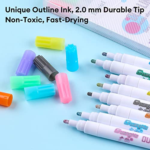 Dyvicl Outline Markers Self-Outline Metallic Markers, 8 Colors Silver Double Line Pens For Easter Egg Decor, Card Making, Rock Painting, Diy Photo Album, Scrapbook Crafts, Metal, Wood, Ceramic, Glass #TOP2