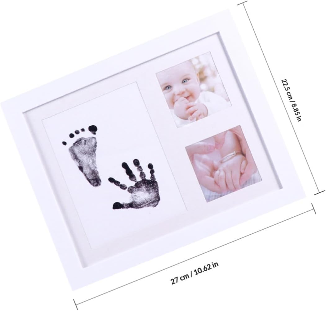 Vaguelly Handprint Photo Frame and Footprint Keepsake for Infant, White Pp Plastic Growth Record Picture Frame, Nursery Home Decor for Newborn Memory Display