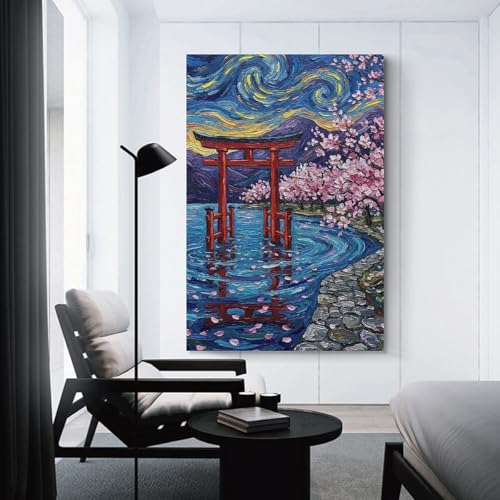 Tableau sur toile Japanese Torii et cerisiers pour une décoration zen de votre salon moderne