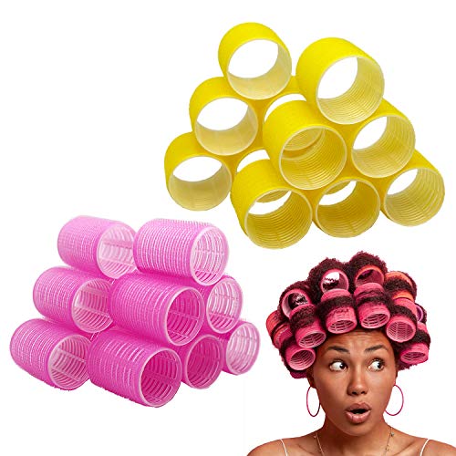 Jumbo Velcro Curlers Hair Rollers- Heatless Large Hair Rollers Self Grip Curler Roller Bangs Big Curl Rollers Hair Curlers Medium Short Long Hair Salon Set 2 Size Combo 24 Pcs (12 XJumbo + 12 XLarge)