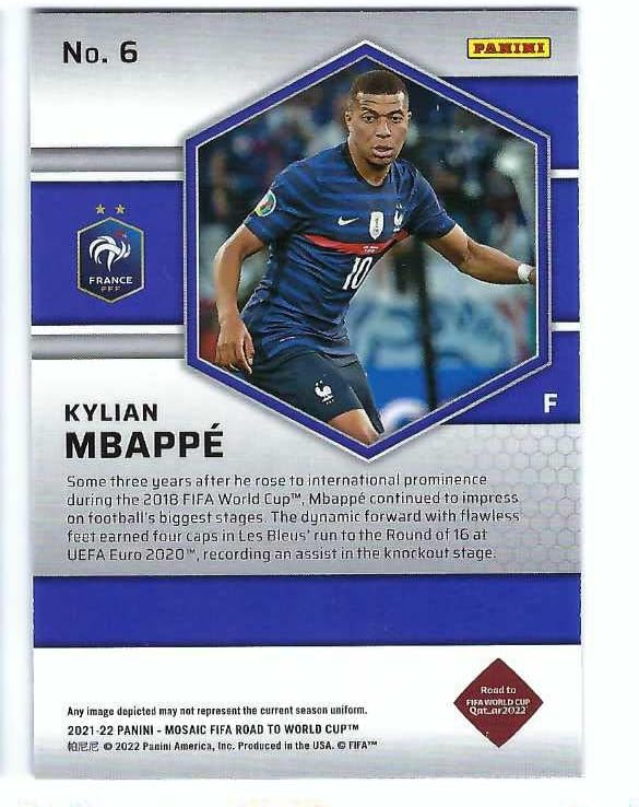 Miniatura 2 de KYLIAN MBAPPE 2021-22 Panini Mosaic FIFA Road to World Cup Qatar 2022 Soccer #6 Card France PSG