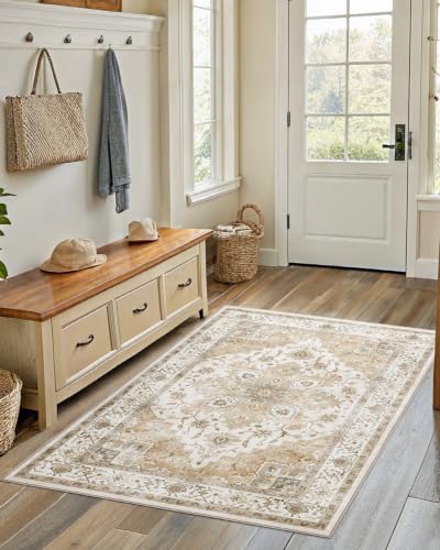 Amada Vintage Beige Teppich Wohnzimmer 90x150cm Waschbar – Ansicht 3