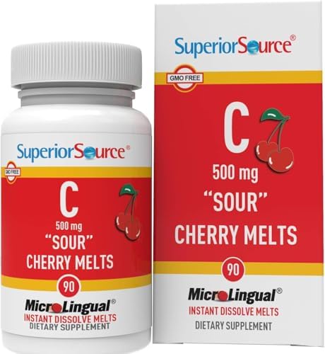 Superior Source Vitamin C 500 mg ?Sour? Cherry Melts – Daily Vitamin Supplement Supports Immune Health – Vitamin C Formula Aids Cell Health – 90 Sublingual Dissolving Tablets