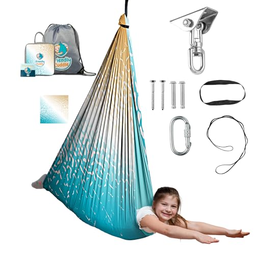 Indoor Sensory Swing for Kids or Outdoor – Holds 300lbs, Double-Layer, & 360° Swivel, Calming Compression Therapy Swing Hammock for Kids & Adults with All Hardware – Sensory-Motor Toys & Gifts
