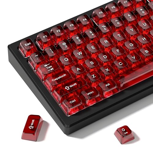 Image of dagaladoo Clear keycaps,Transparent Keyboard keycaps,Jelly Key caps Set,Shine Through keycap，MDA Profile Keyboard caps for Mx Switches Mechanical Keyboard(Dark Red)