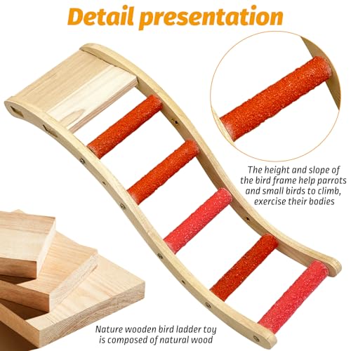 Image of Hamiledyi Nature Wooden Bird Ladder Pet Parrots Climb Bridge Exercise Stands for Parakeet Climbing Chewing Bridge Bird Cage Accessories for Cockatiel Parakeet Lovebirds Budgie (Orange)