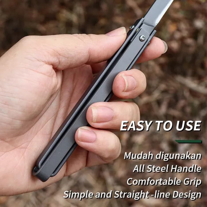 Image of Stainless Steel Folding Knife with Leather Case for Travel, Outdoor. Portable Utility Knives. Camping Pocket Knife. Razor-sharp Blade for Fruit Cutting, Kitchen Use. Survival Tool with Sheath
