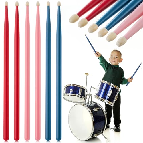 Joyfolk 3 Pair Kids Drumsticks 13 Inch Maple Wood Drumsticks for Kids Toddler Drum Sticks Colorful Drum Sticks for Children Gifts Kid Beginners...