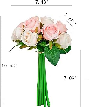 Jasion Artificial Silk Roses 12pcs Fake Flowers Champagne | Arrangement Bouquet for Home Office Parties Bridal and Wedding Decoration