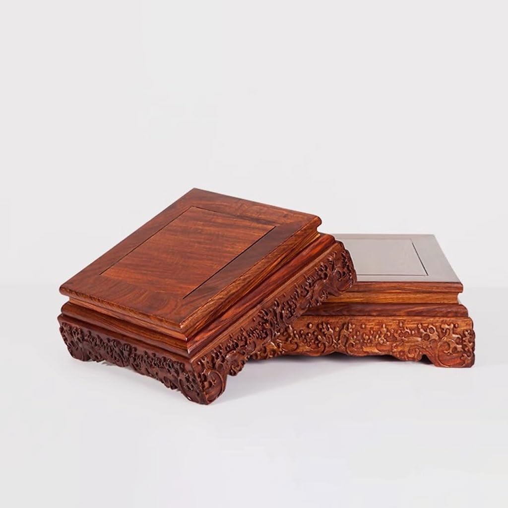 Bonsai Pedestal Vase Pedestal Stands Jade Antique Base Solid Wood Potted Plant Base Rectangular Buddha Statue Teapot Crafts Stand Incense Burner Tray Planter Stand Plant Holder(A)