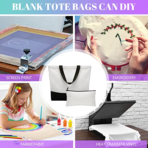 16 Pack Canvas Tote Bag And Makeup Bag Blank Plain Canvas Bag Large Reusable Grocery Bags Shopping Cloth Bags With Handles Diy Craft Bag Canvas With Zipper Cosmetic Bag #TOP1