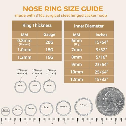 Afftiny Nose Rings Hoops Septum, Surgical Steel Seamless Clicker for Tragus Helix Conch Daith, Hypoallergenic, 20G/18G/16G, 6-12mm, Gold, Silver, Black, Rainbow, Rose Gold (Silver, 2pcs-20G-12mm) - 2