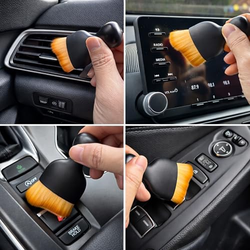 Image of Car Interior Cleaning Combo - Ultra Soft Detailing Brush with Protective Cover + Microfiber Duster, Dashboard AC Vent Screen Keyboard Cleaner for Car & Home