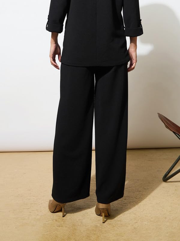 Image of Black Front Dart Textured Palazzo Pants