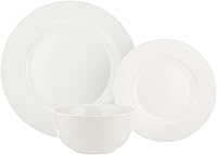 Vista 5 de Yaxa Basics Juego de vajilla de cocina, apto para microondas y lavavajillas, platos, cuencos, servicio para 6, 18 piezas, color blanco