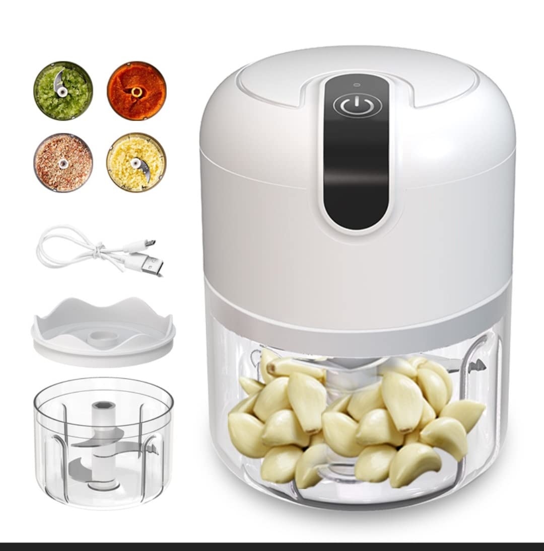 Electric Food Chopper Vegetable Chopper Food Processor Garlic Crusher Portable Blender BPA - Free Onion Chopper Kitchen Gadget Mixer Grinder White 250ML (UK Brand)