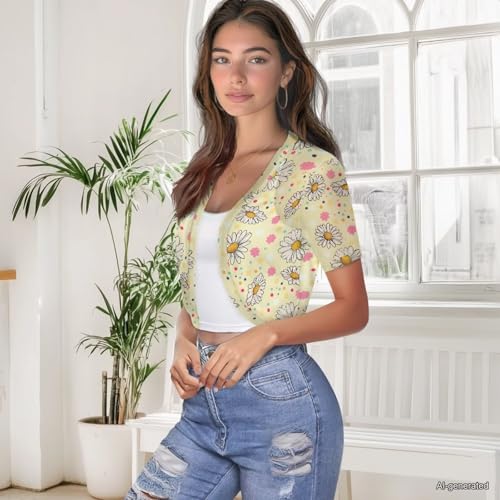 Image of Womens Short Sleeve Cardigans Lightweight Summer Cardigan Trendy Bolero Shrug Cute Floral Cardigan Sheer Bolero