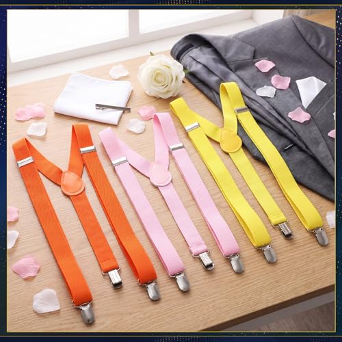 Image of 9 Pieces Y Back Style Unisex Suspenders Adjustable Elastic Suspenders for Men Women Rainbow braces with Clip for Pants