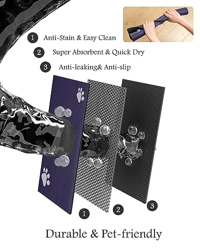 Image of Pet Feeding Mat-Absorbent Dog Mat for Food and Water Bowl-No Stains Quick Dry Water Dispenser Mat-Dog Accessories Pet Supplies-Bowl for Messy Drinkers（Navy,16 inchx24 inch
