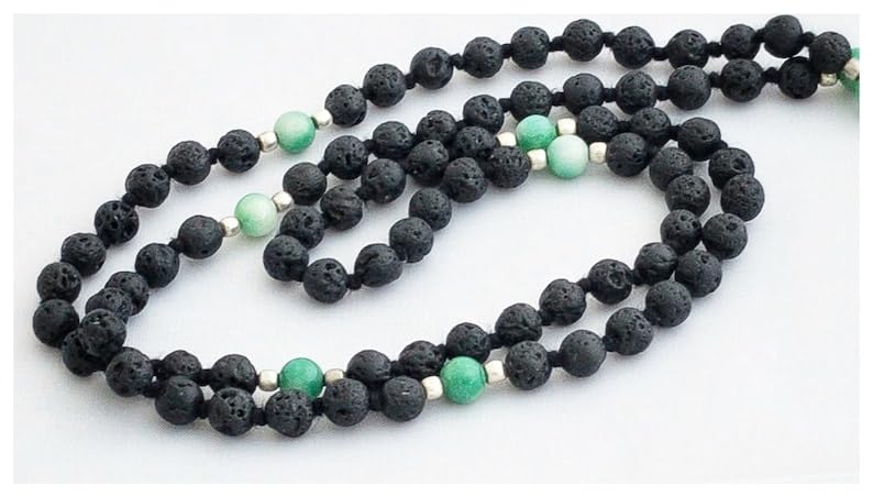Cuentas Mala de piedra de jade verde lava, collar de 108 mala, nudo mala, collar WWG, joyería de yoga, cuentas de meditación, joyería espiritual, joyería bohemia, 34inch, Gema