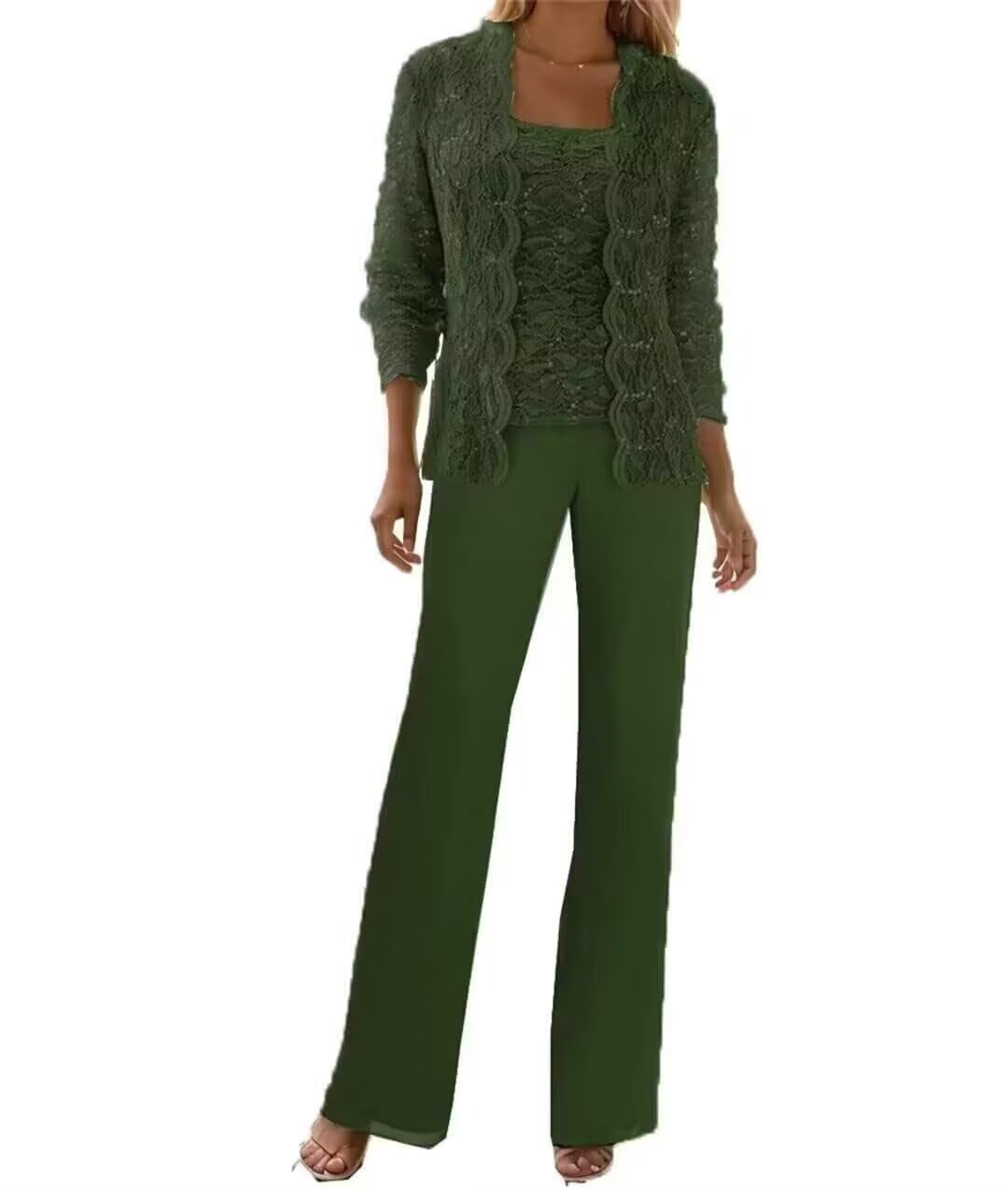 3 Pieces Chiffon Lace Mother of The Bride Pant Suits with Jackets Sequins Wedding Guest Dresses for Women