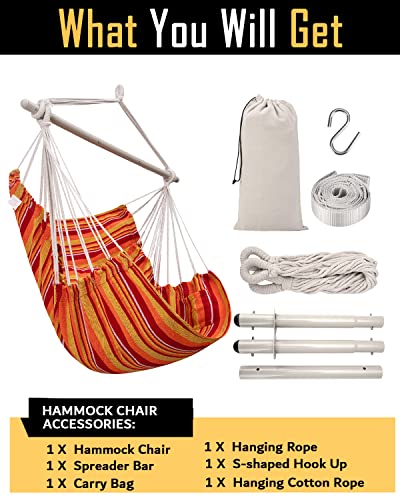 Advokair Hammock Chair Swing (500 Lbs Max) - Hanging Hammock Chair Rope Swing For Outdoor Patio, Bedroom, Porch, Deck - Indoor And Outdoor - Sturdy Steel Bar With Anti-Slip Safety Rings #TOP5