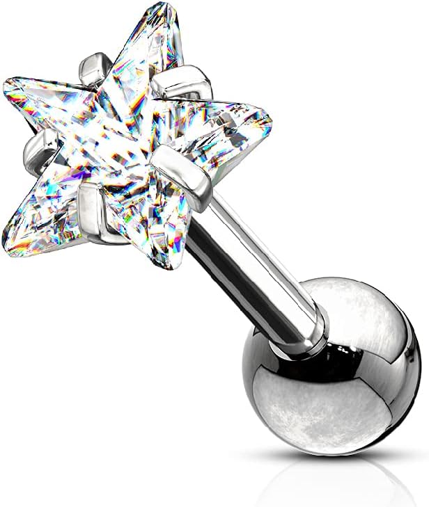 Pierced Owl - 16GA Prong Set Shining Star 316L Surgical Stainless Steel Labret Monroe Lip Cartilage Helix Tragus Conch Ear Lobe Barbell Stud
