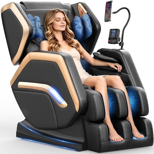 Image of Massage Chair Full Body, Zero Gravity Massage Chair 2026 for Back Fatigue with 10 Fixed Rollers, Heating, Airbags, Phone Controller, Bluetooth Speaker, Nightlights for Living Room, Bedroom