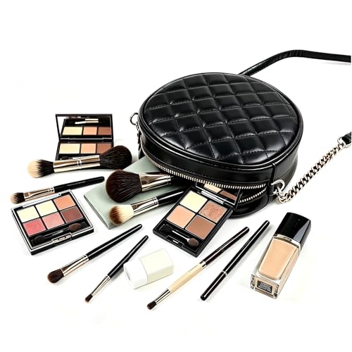 Image of Round Crossbody Bag for Women,PU Leather Shoulder Bag with Metal Chain Strap, Cellphone Purses with Zipper