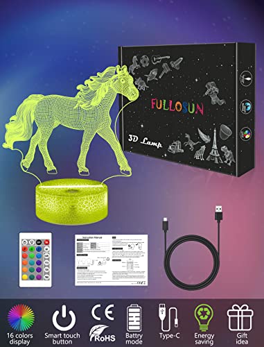 Lámpara de mesa noche 3D ilusión caballo LED 16 colores miniatura 5