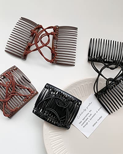 4 Pieces Magic Hair Combs For Women Accessories, Stretchy Double Comb Hair Clip Adjustable Elastic Hair Comb For Thick Curly Thin Hair, Adjustable Magic Hair Clip Combs (Coffee And Black) #TOP6