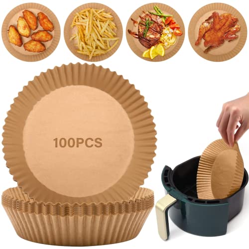 100Pcs Air Fryer Disposable Paper Liners, Round Parchment Cooking Non-Stick Liner, Baking Roasting Food Grade Paper For Air Fryer, Microwave Oven, Frying Pan, Oil-Proof, Water-Proof (6.3 Inch ） #TOP4