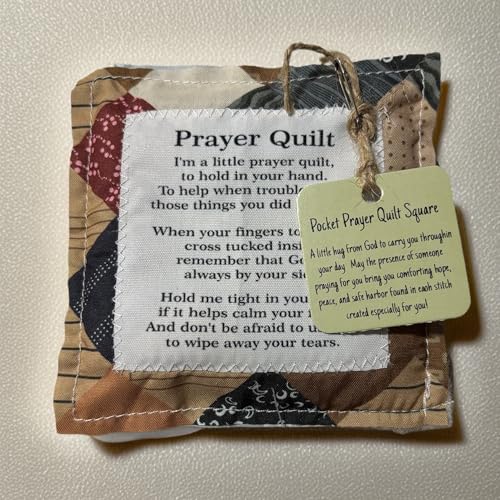 HOMUS Vintage Prayer Quilt Square with Cross Inside Design, Handmade Mini Quilt, Random Color