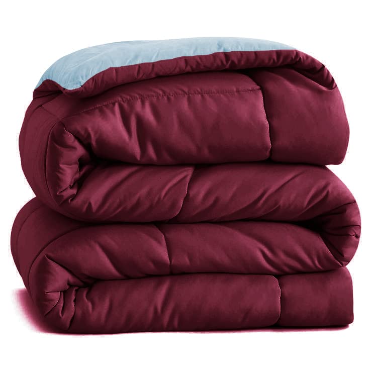 Image of Amazon Brand - Umi AC Comforter Double Bed | AC Blanket Double Bed | 220 GSM Ultra Super Soft Microfiber Reversible Lightweight All-Weather Bed Comforter /Duvet /Quilt (90 inchX86 inch Inche, Maroon & Grey)
