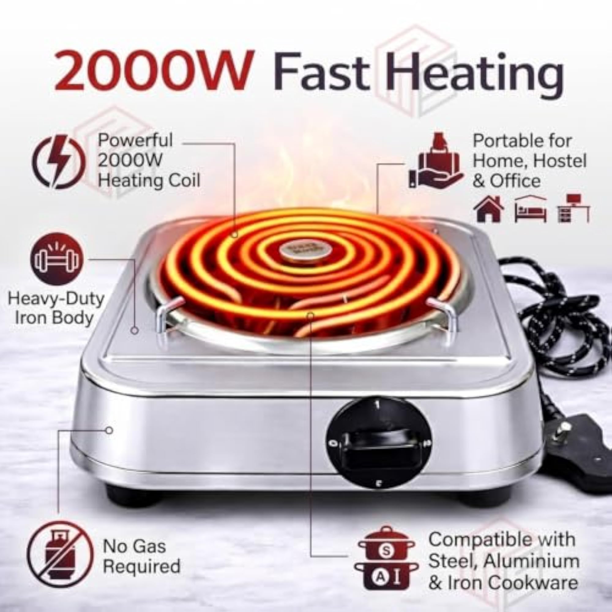 2000W Electric Hot Plate Iron Body