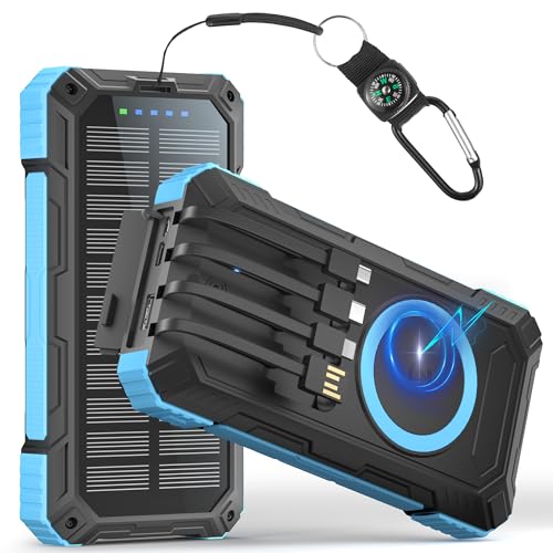 56800mAh Batterie Externe, Power Bank Solaire sans Fil avec Charge Rapide 30W PD, 6 Ports, 4 Câbles Intégré, Lampe Torche, Chargeur Portable pour Camping,...