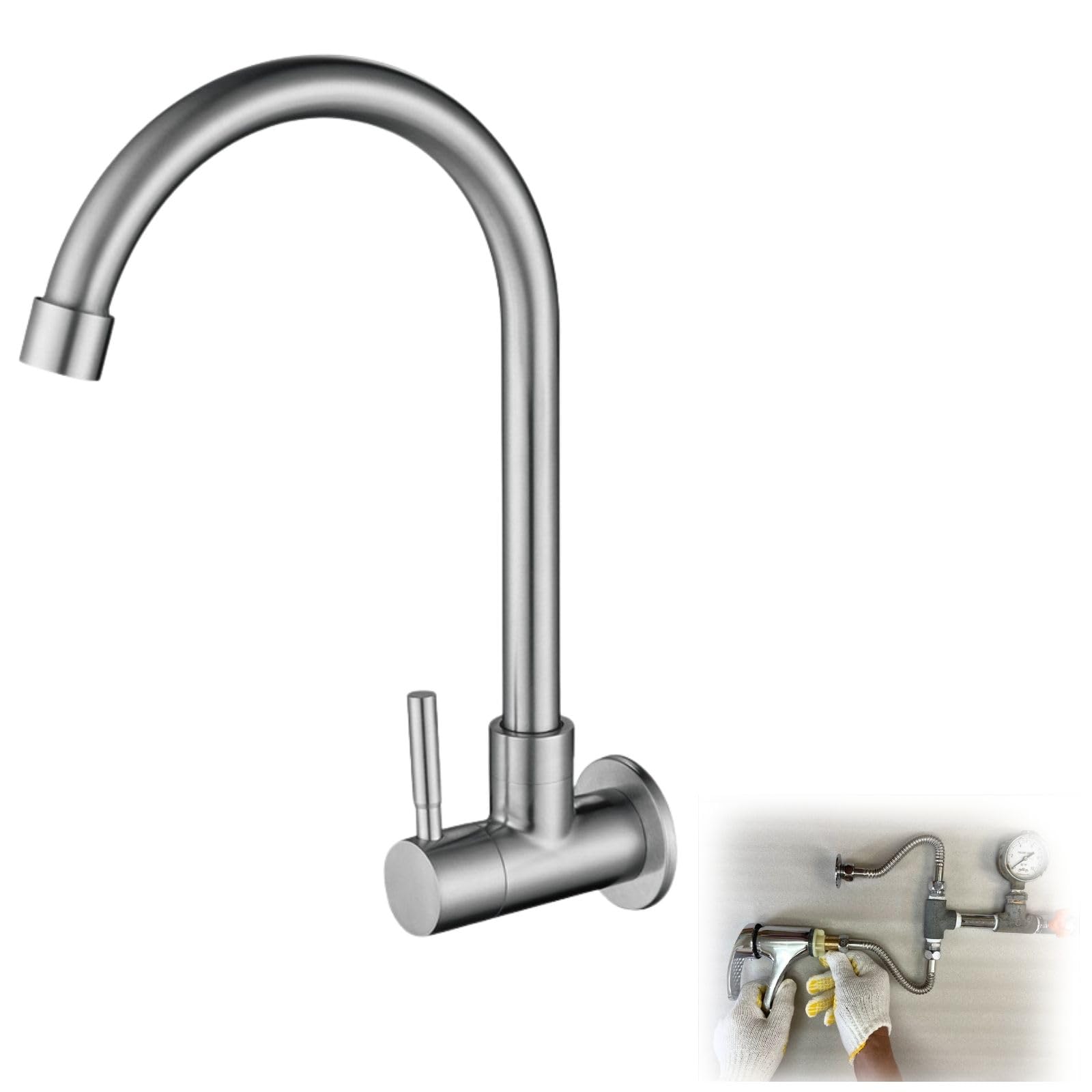 Amazon | bath&bath ステンレス製 単水栓 シングルレバー 壁付け