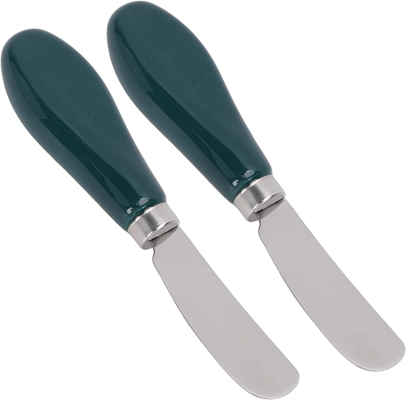 Pssopp Butter Spreader Knife Set, Durable Wide Blade Spreading and Slicing for Kitchen Table 304 Stainless Steel Ceramic Handle Blackish Green 5.2 In 2 Pack